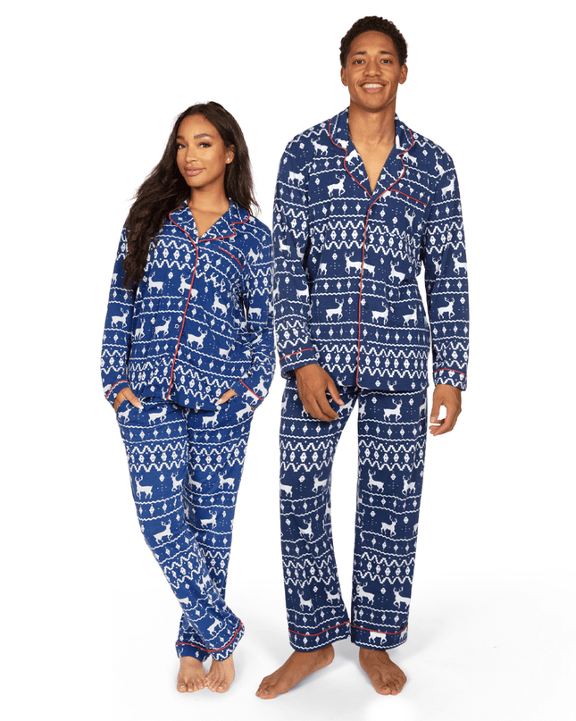 Matching Blue Reindeer Couples Pajamas