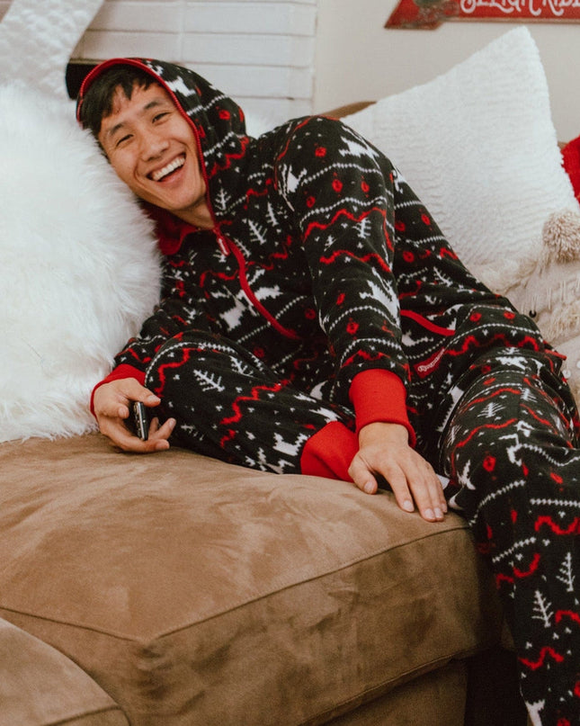 Men's Black and Red Fair Isle Jumpsuit