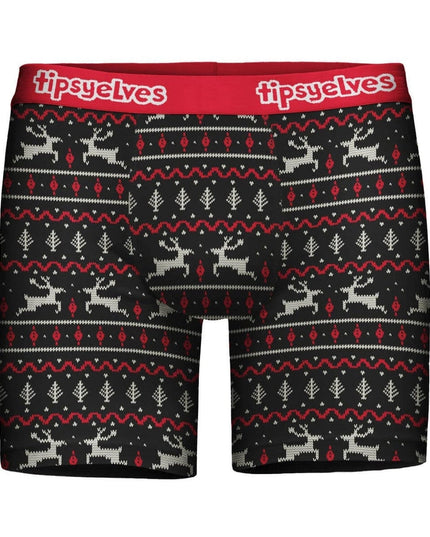 Men's Black and Red Fair Isle Boxer Briefs