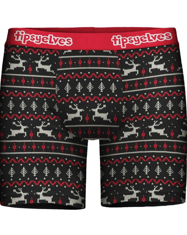 Men's Black and Red Fair Isle Boxer Briefs