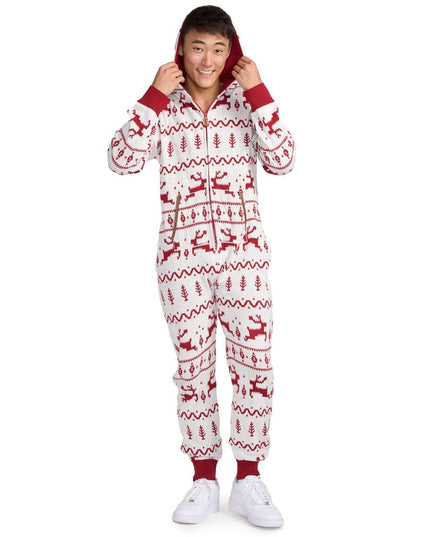Men's Red and White Fair Isle Knit Jumpsuit