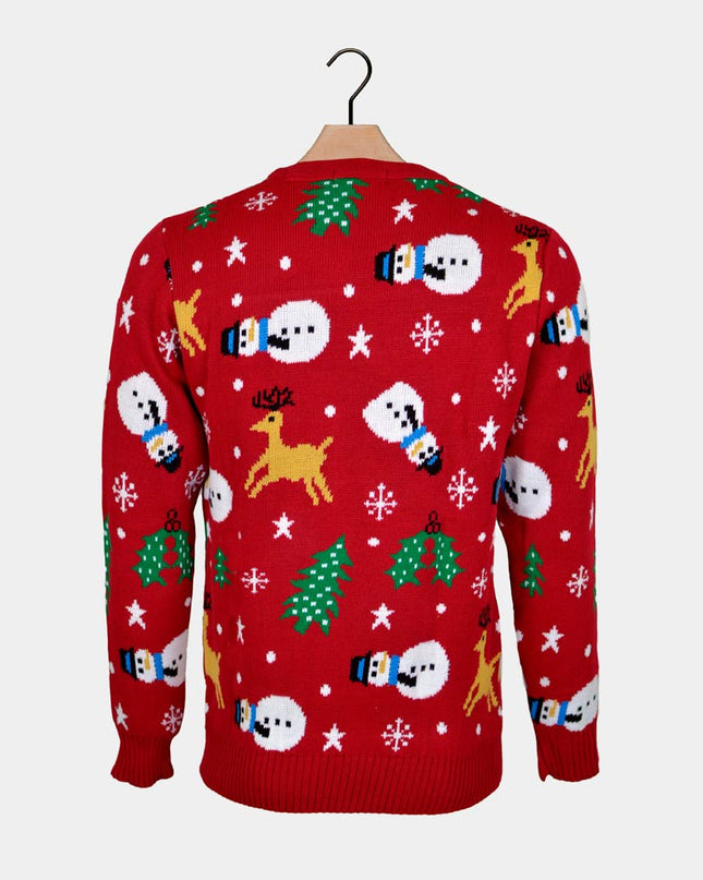 Red Men's Christmas Sweater with Snowman - Festive Comfort