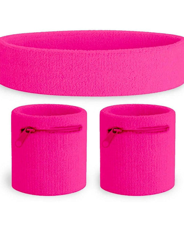 Neon Pink Zippered Sweatband Set