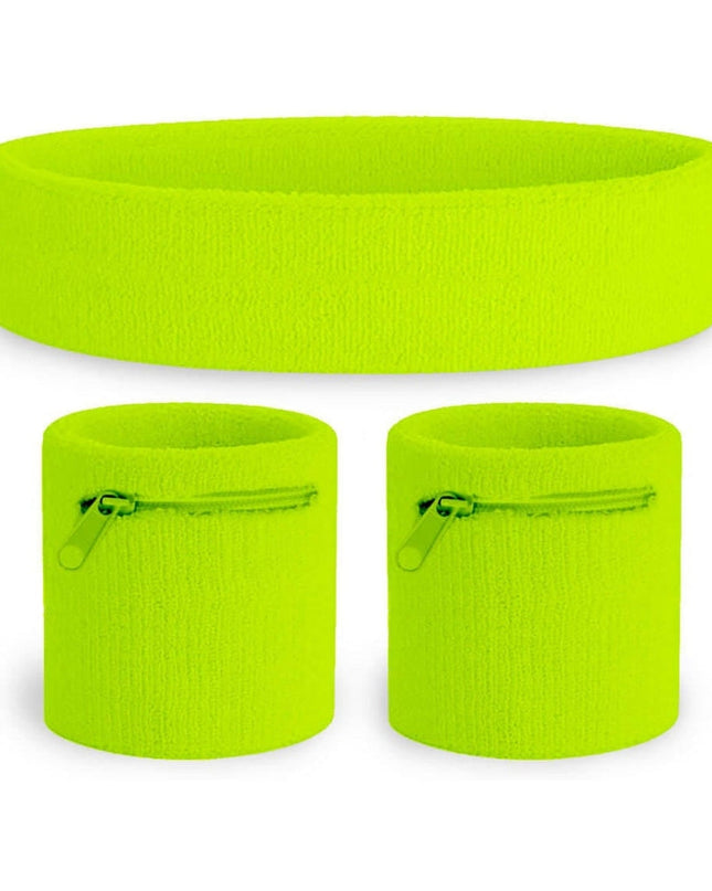 Neon Yellow Zippered Sweatband Set