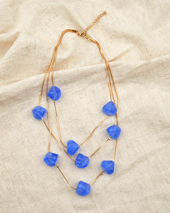 Blue and Gold Beaded Necklace