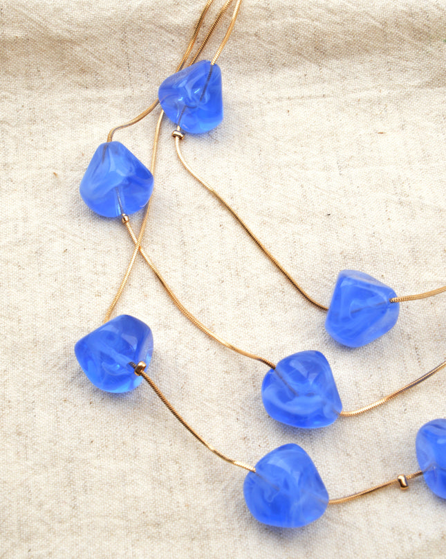Blue and Gold Beaded Necklace