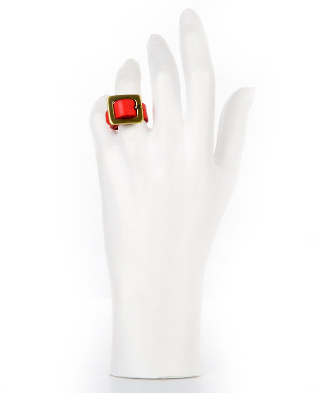 Red Leather Ring - Festive Holiday Accessory