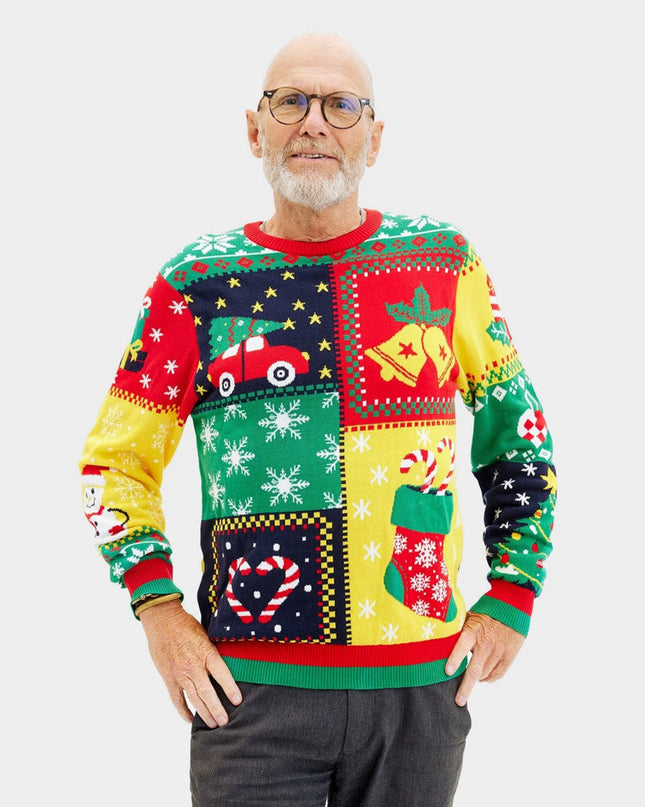 "Patchwork" Organic Cotton Christmas Sweater for Men