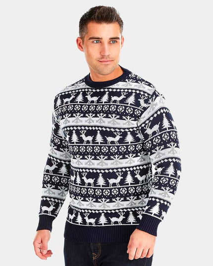 Striped Christmas Sweater with Reindeer and Trees 2022