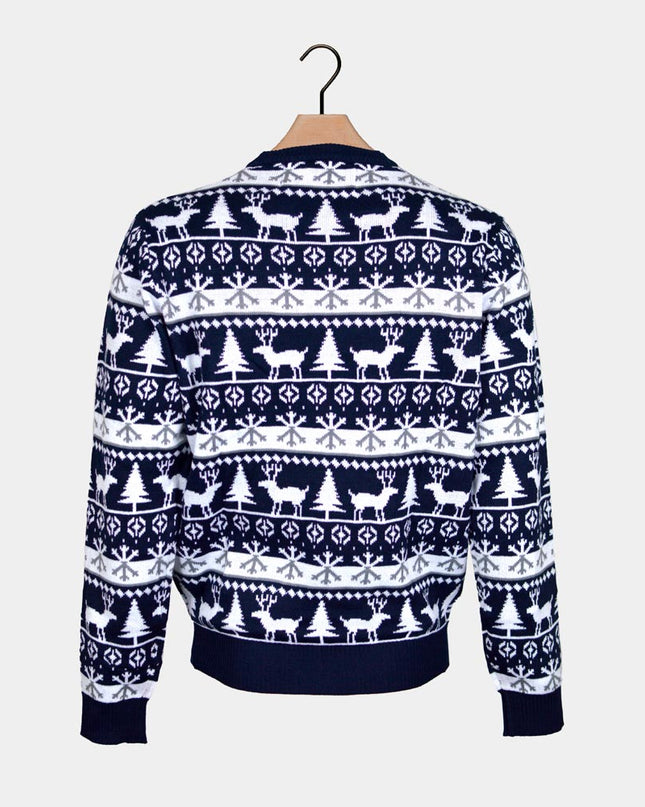 Striped Christmas Sweater for Family with Reindeer and Trees