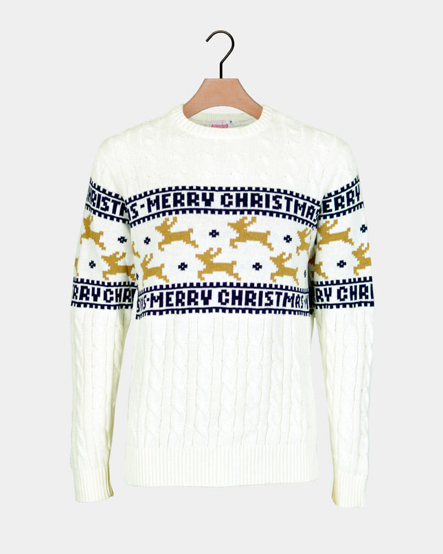 Women's Chic White Christmas Sweater with Reindeer