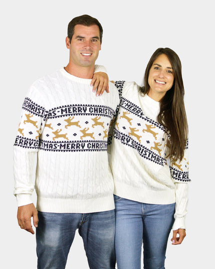 Chic White Christmas Sweater with Reindeer 2023