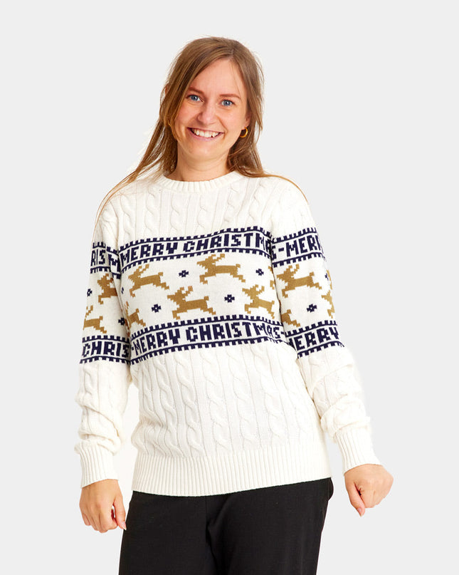 Chic White Christmas Sweater with Reindeer 2023