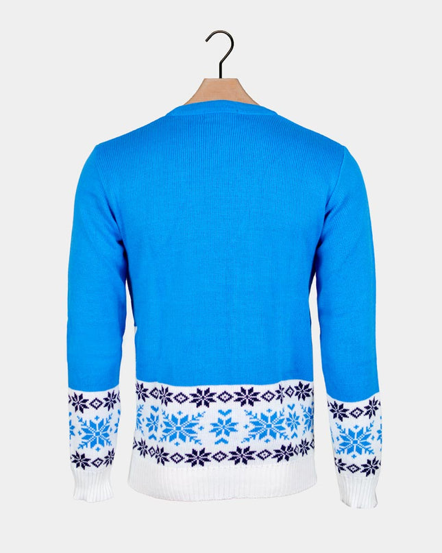 Sky Blue Christmas Sweater for Couples with Skating Reindeer