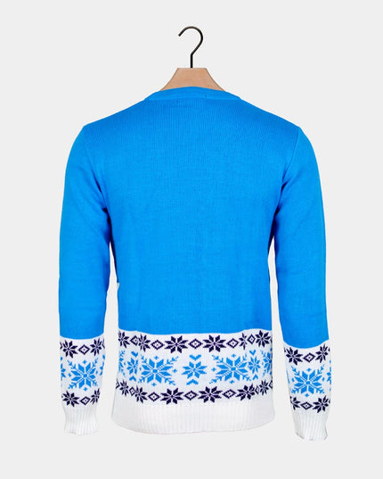 Sky Blue Christmas Sweater for Men with Skating Reindeer