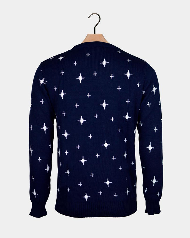 Blue Couples Christmas Sweater - Reindeer, Tree, and Star