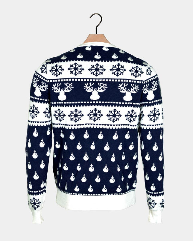 Kids Christmas Sweater Blue with Reindeer and Snow