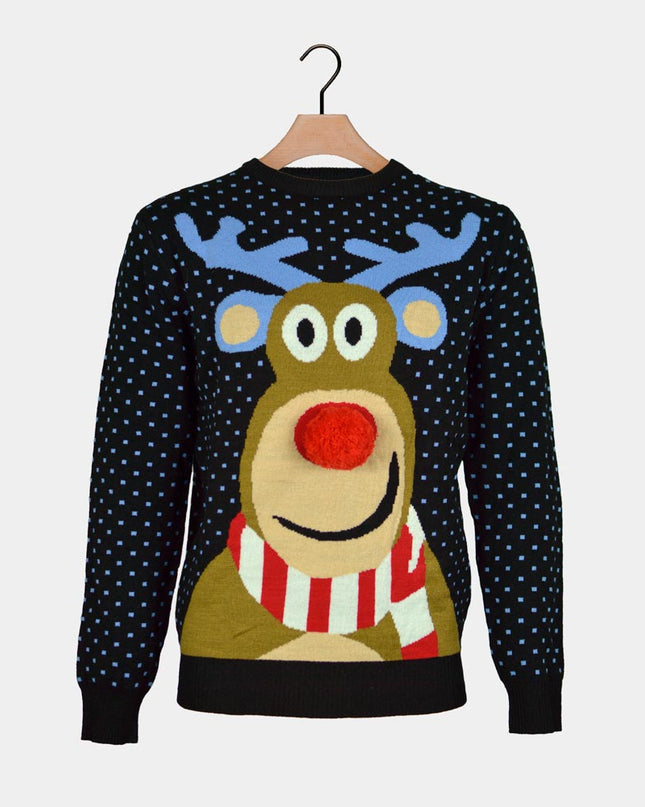 Women's Blue 3D Rudolph Christmas Sweater