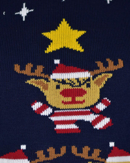 Blue Couples Christmas Sweater - Reindeer, Tree, and Star