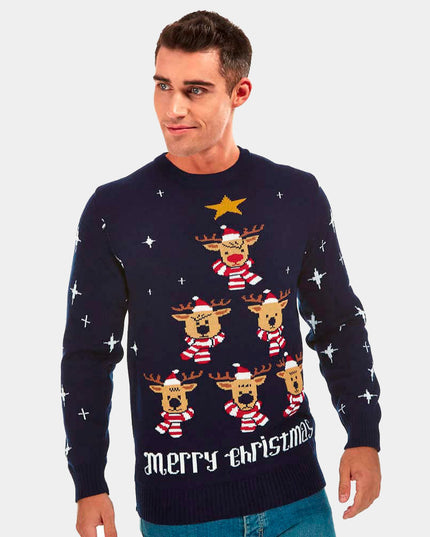 Blue Couple Christmas Sweater with Reindeer and Star