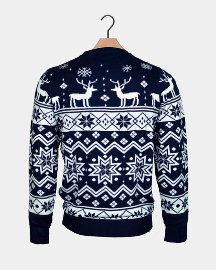 Blue Couples Christmas Sweater with Rudolph and Nordic Star