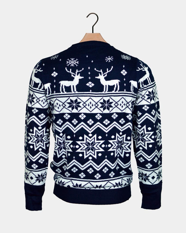 Kids Christmas Sweater Blue with Reindeer and Stars