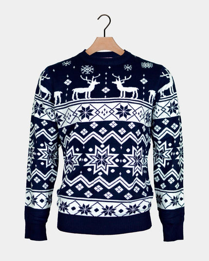 Blue Christmas Sweater for Women with Reindeer and Nordic Star
