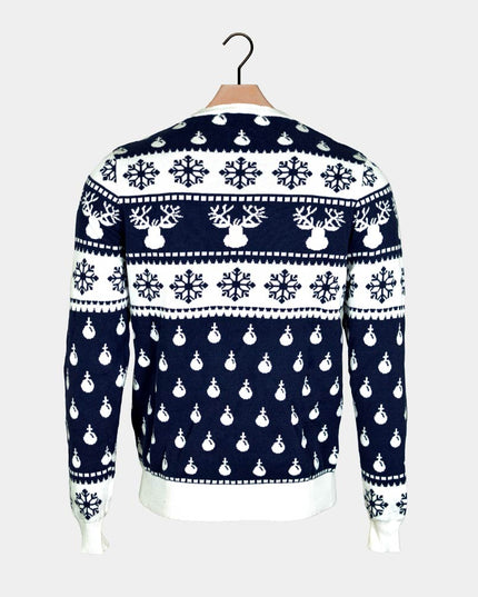 Blue Couple Christmas Sweater with Reindeer and Snow
