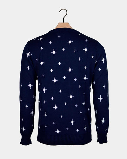 Women's Blue Christmas Sweater with Reindeer and Tree