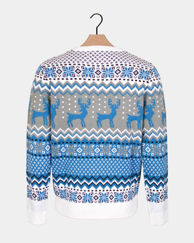 Marius Chic Christmas Sweater for Couples in White, Gray, and Blue