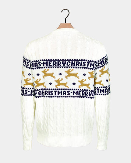Chic White Couple Christmas Sweater with Reindeer
