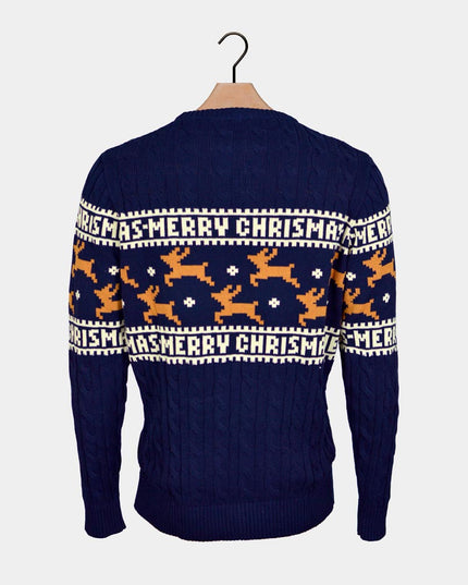 Men's Chic Blue Organic Cotton Reindeer Sweater