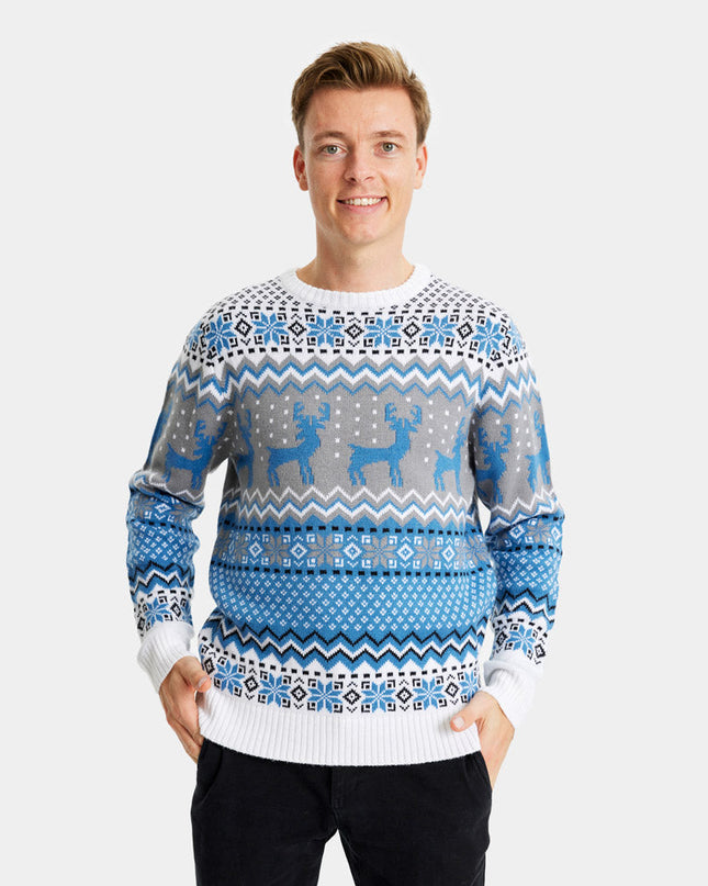 Marius Chic Christmas Sweater for Couples in White, Gray, and Blue