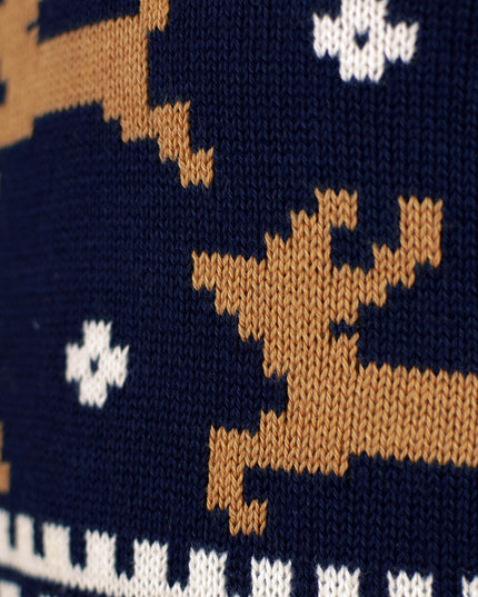 Chic Couple's Christmas Sweater Blue with Reindeer