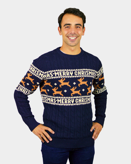 Chic Couple's Christmas Sweater Blue with Reindeer