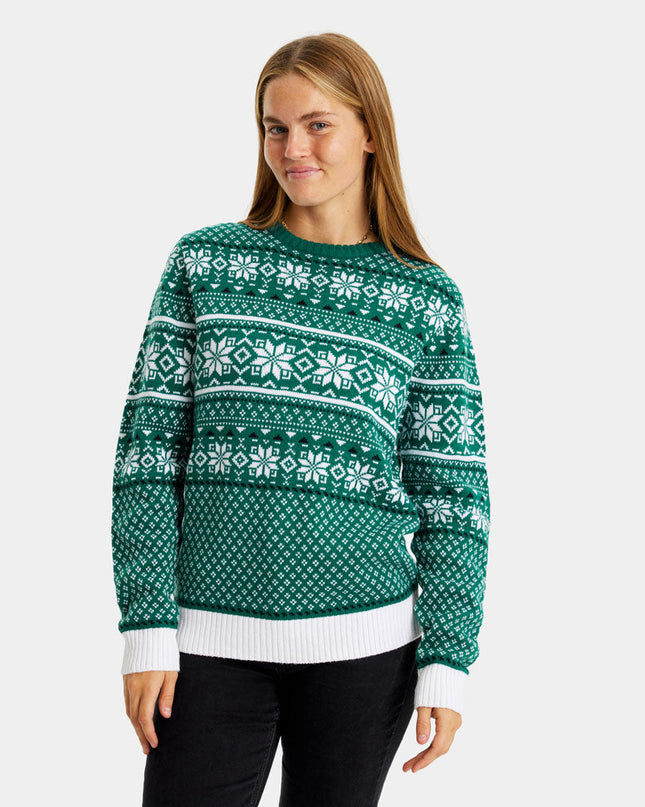 Classic Green and White Christmas Sweater for Couples