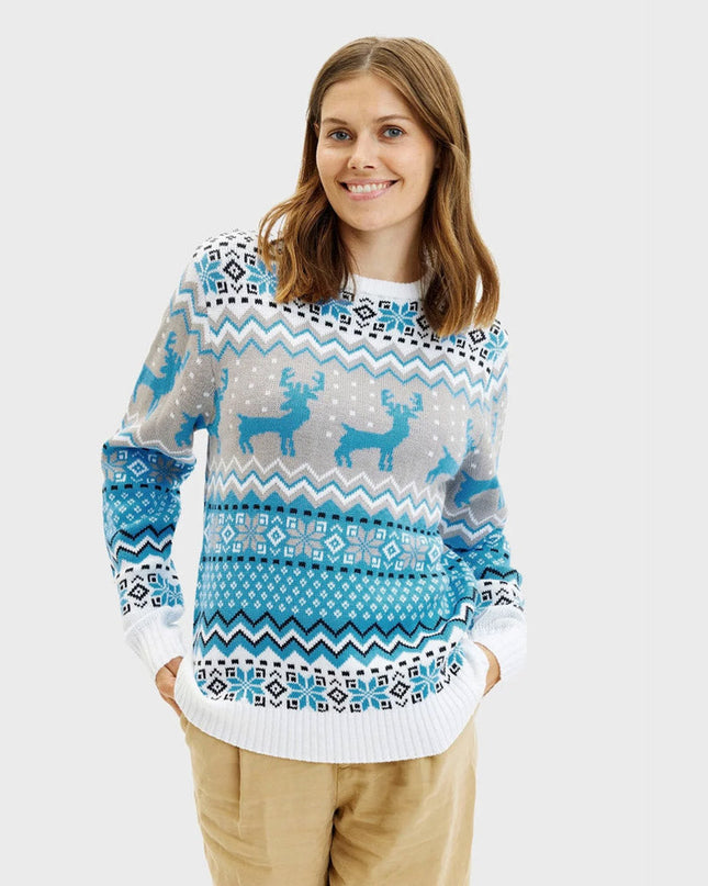 Marius Chic Christmas Sweater for Couples in White, Gray, and Blue