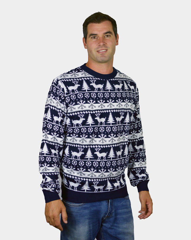 Striped Couple Christmas Sweater with Reindeer and Trees