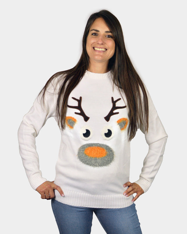 White 3D Reindeer Couple Christmas Sweater