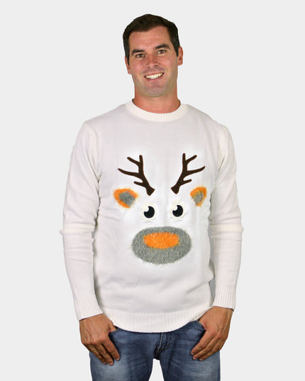 White 3D Reindeer Couple Christmas Sweater