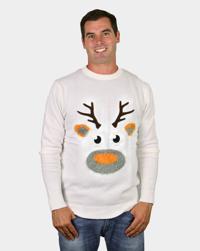 White 3D Reindeer Couple Christmas Sweater