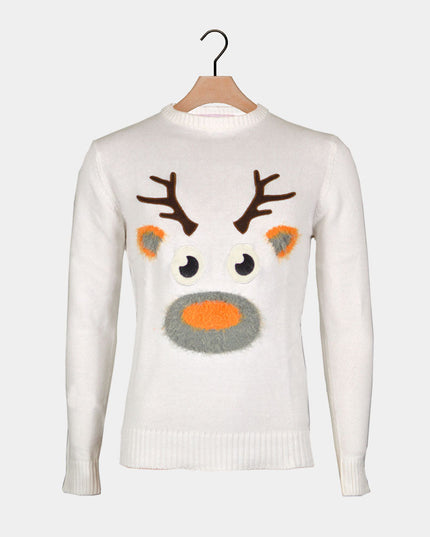 White 3D Reindeer Couple Christmas Sweater