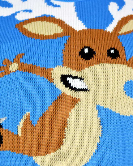 Sky Blue Christmas Sweater for Couples with Skating Reindeer