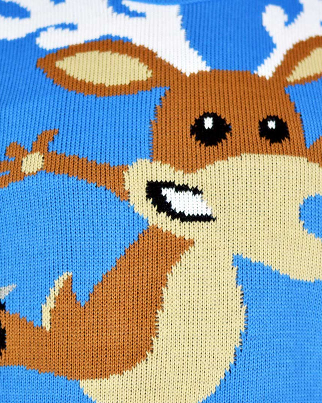 Sky Blue Christmas Sweater for Couples with Skating Reindeer