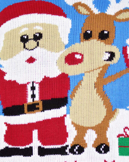 Sky Blue Couple Sweater with Rudolph and Santa