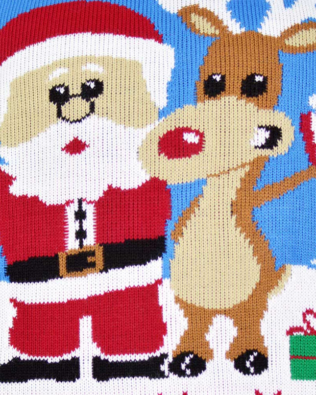 Sky Blue Couple Sweater with Rudolph and Santa