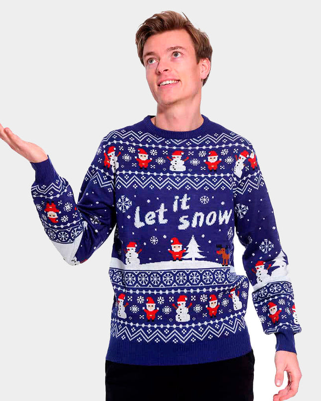 Blue Couple’s Christmas Sweater Let It Snow