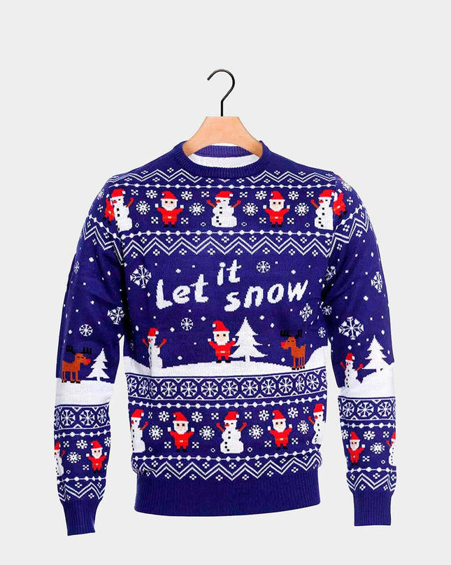 Blue Couple’s Christmas Sweater Let It Snow