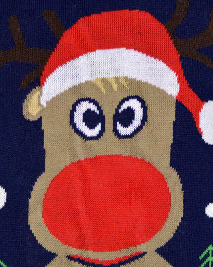 Navy Blue Christmas Sweater with Santa's Reindeer