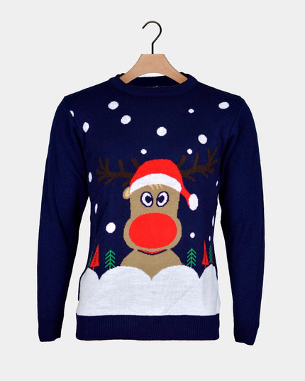 Navy Blue Christmas Sweater with Santa's Reindeer